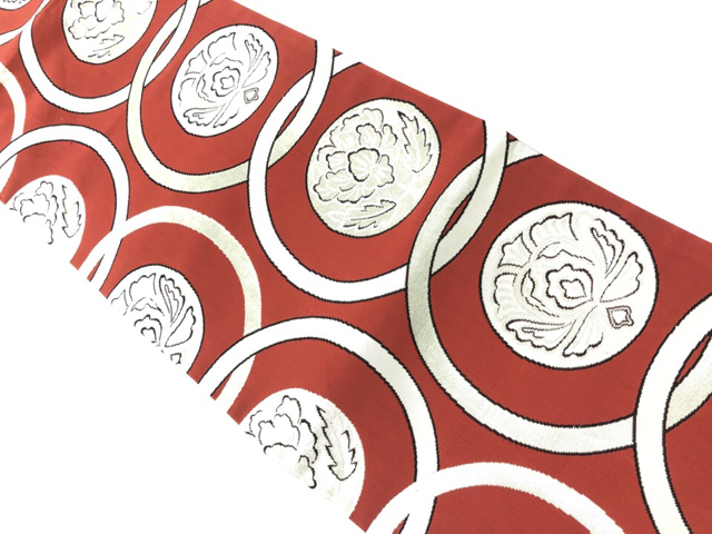 リサイクル　丸に花模様織出し名古屋帯